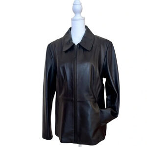 Investments Genuine Lamb Leather Long Sleeve Point Collar Zip Front Jacket